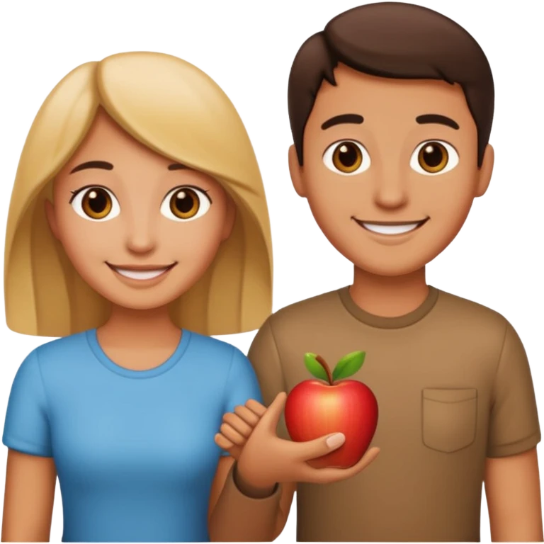 a couple holding hands, smiling, simple apple emoji style emoji