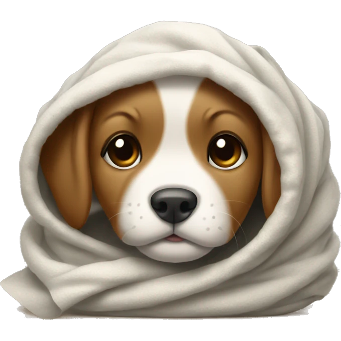 The puppy wrapped up in a blanked emoji