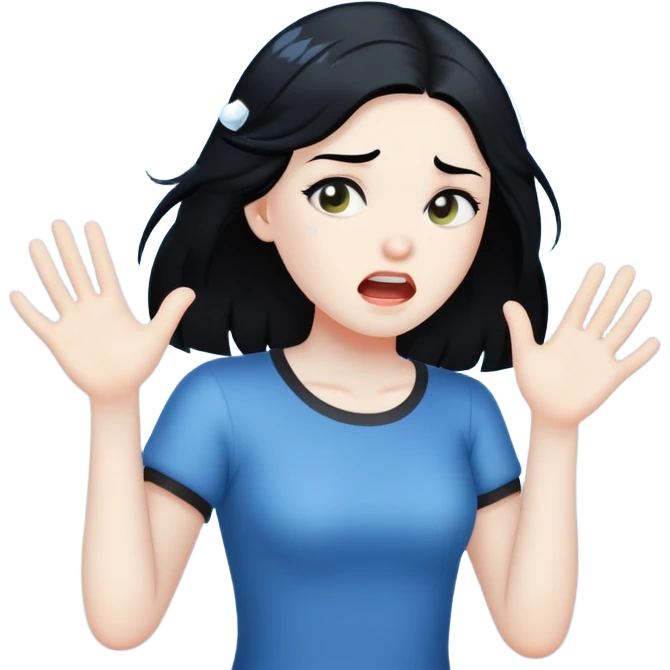 Girl with black hair getting hit by hail emoji