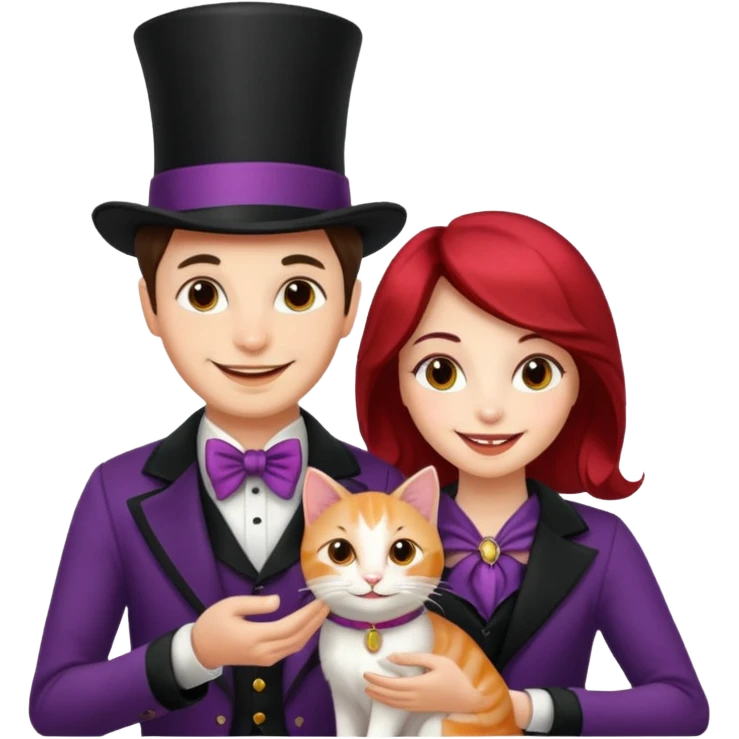 magician couple and their pet cat emoji