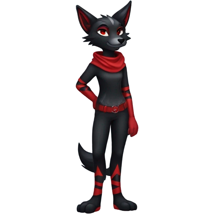 Anthro black Shiny Fionbri-Falvie-sparkle-wolf-sona with red edgy markings full body emoji