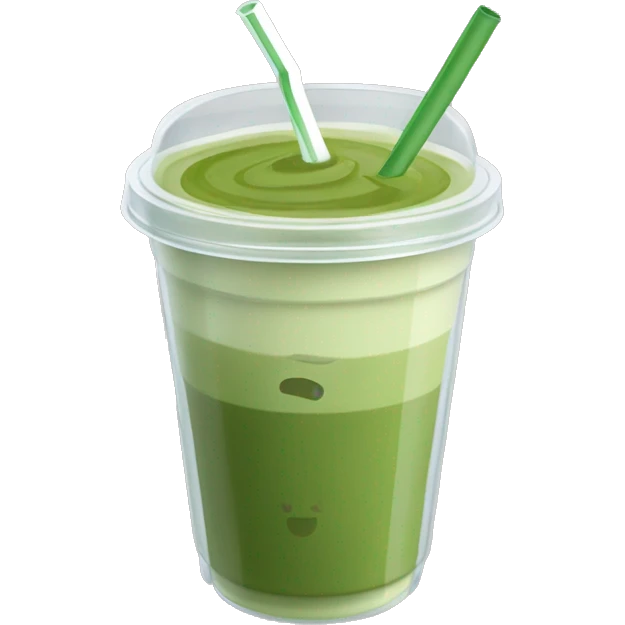 matcha latte in a plastic clear takeout cup with flat lid and straw emoji