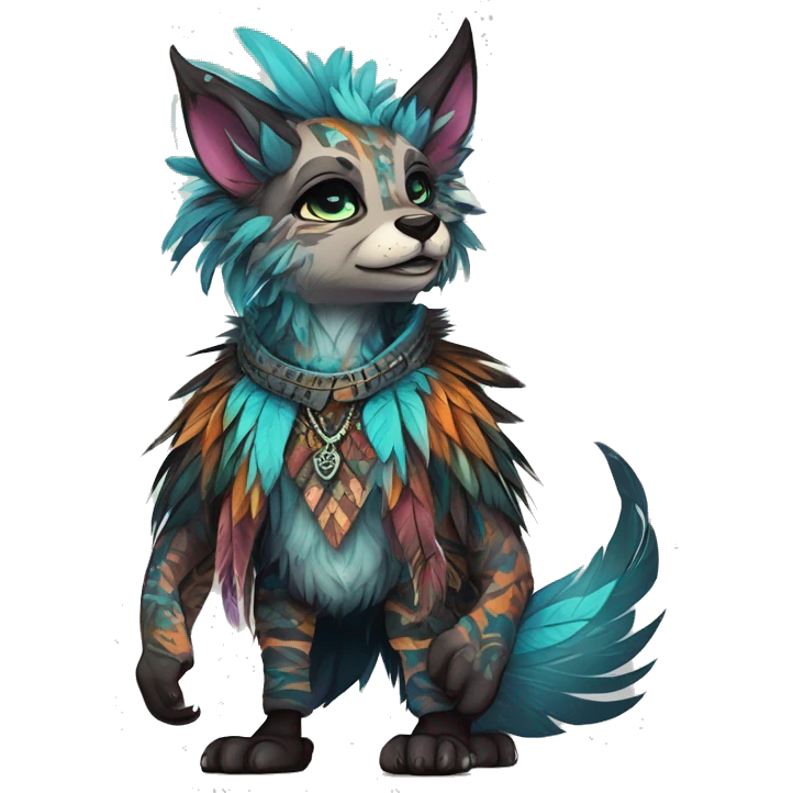 cute cool edgy fantasy animal fursona creature by griffsnuff & LiLaiRa & Falvie with exotic colors with patterns and feathers and collar full body emoji
