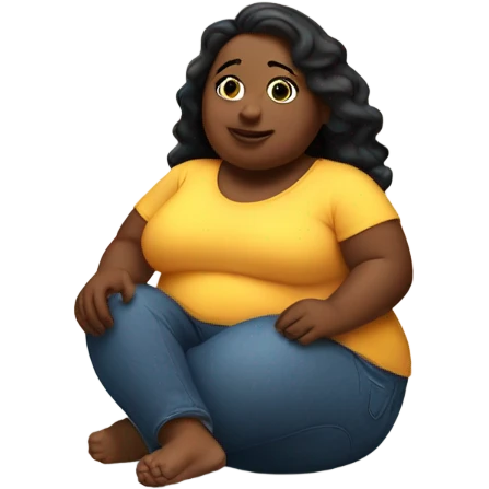 fat girl sitting on a floor holding a jar of pcikle emoji