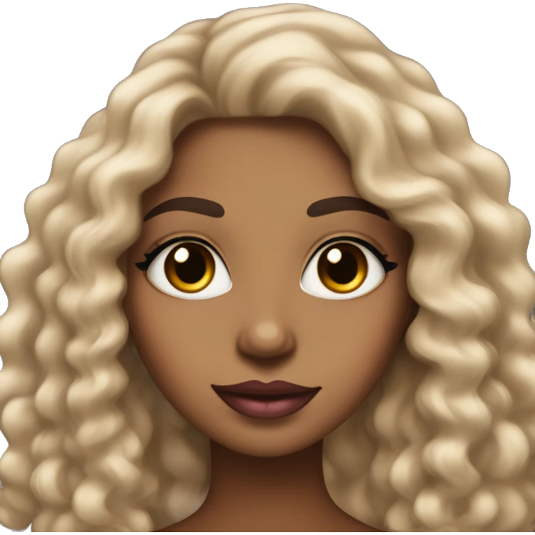 pretty super light brown skin woman with long eyelashes and long black curly hair and pink lips emoji