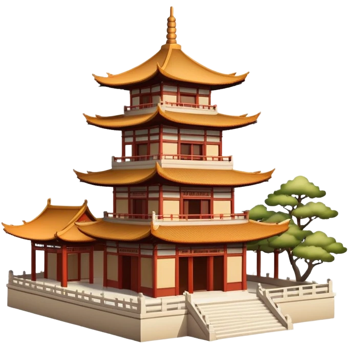 Traditional Chinese architecture with pagoda roofs, natural colors, balanced tones, classic emoji style emoji