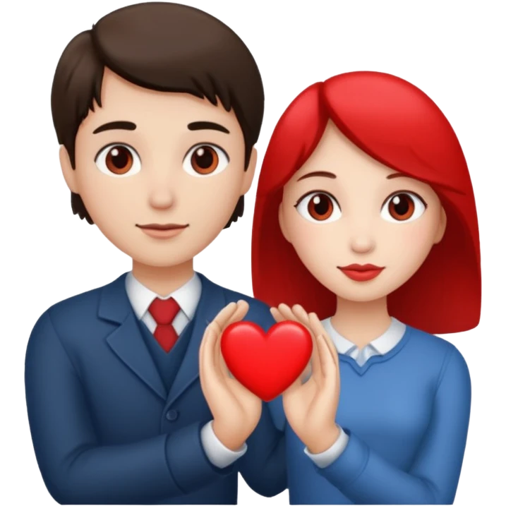 Girl handing man a heart emoji