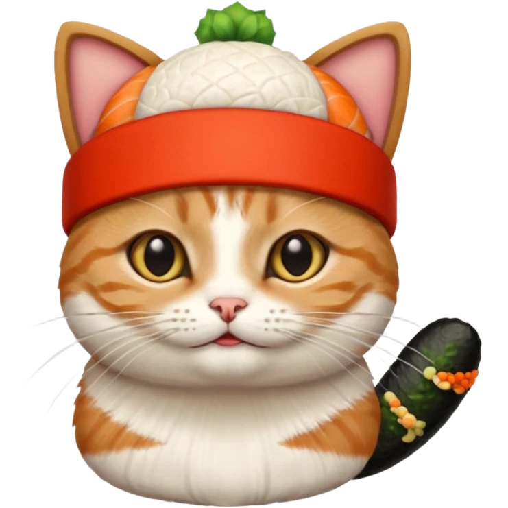 cat with a sushi-themed hat, looking up emoji