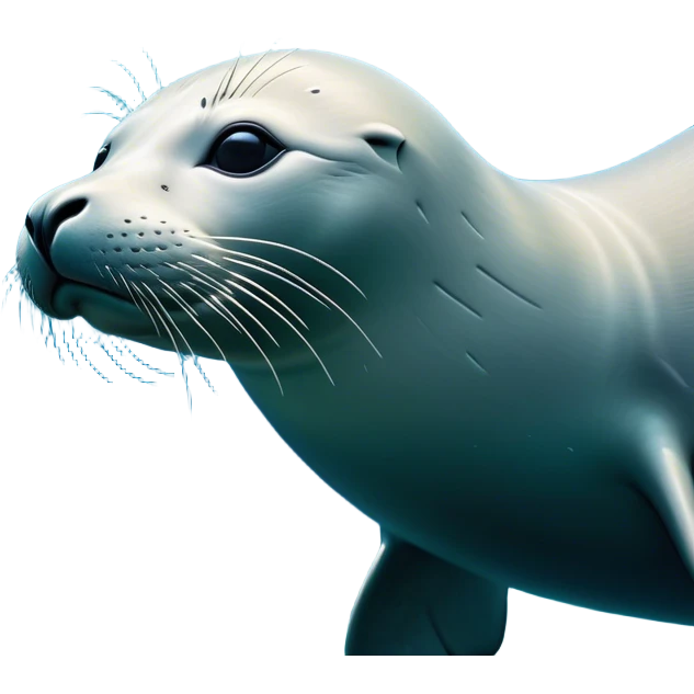 Cinematic Noble Seal Portrait Emoji, Poised and refined, with a sleek, streamlined body adorned in smooth, glossy hues and deep, soulful eyes, Simplified yet sharp and sophisticated features, highly detailed, glowing with a soft, aquatic glow, high shine, intelligent and graceful, stylized with an air of maritime elegance, focused and alert, soft glowing outline, capturing the essence of a watchful ocean guardian that feels as though it could glide out of the screen with effortless authority! emoji