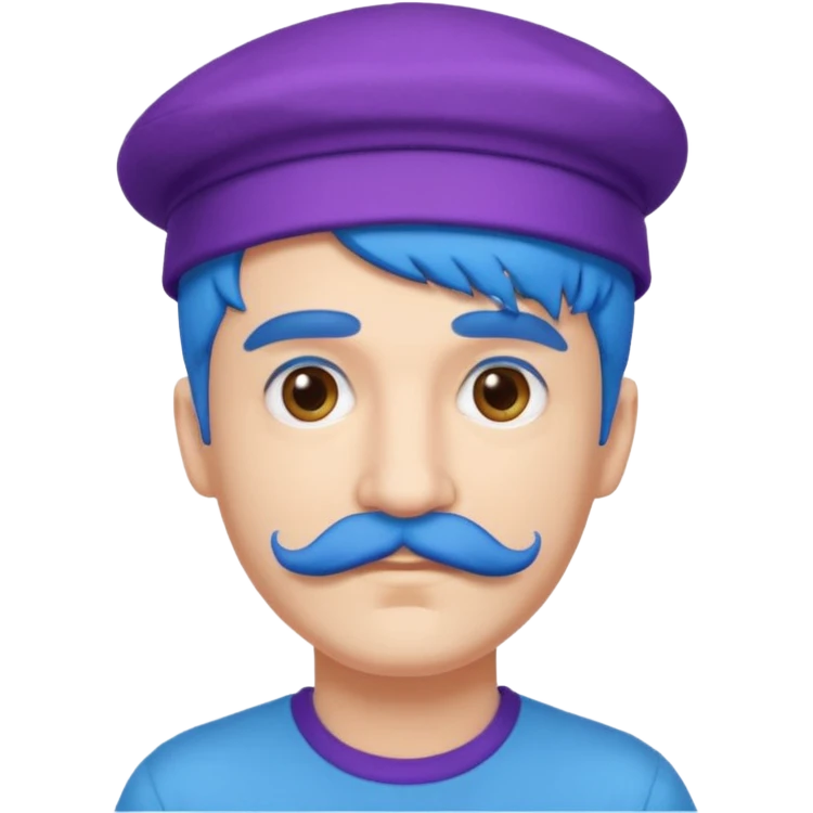 blue haired man and purple hat and mustache emoji