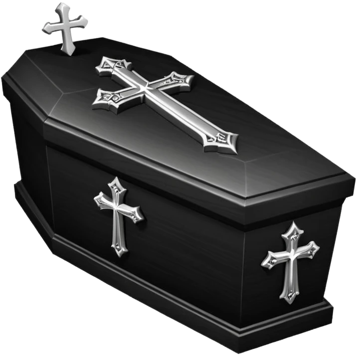 Gothic Victorian black coffin with a tiny silver cross on it  emoji