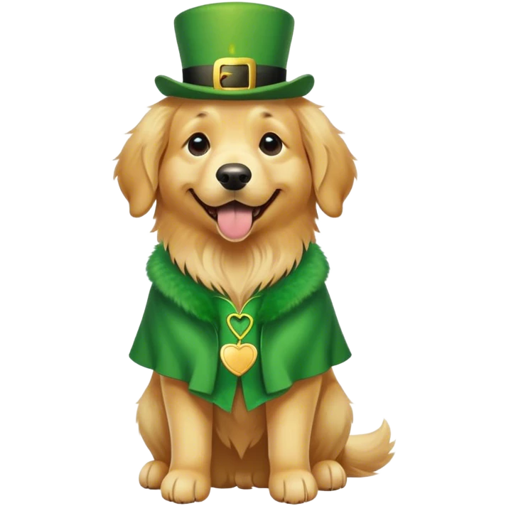 Golden retriever wearing st Patrick’s day outfit emoji