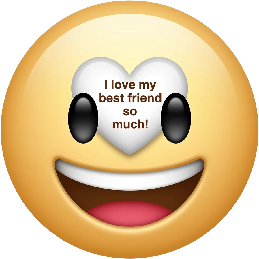Smile Emoji with a white heart and inside of the heart, it says, I love my best friend so much! emoji