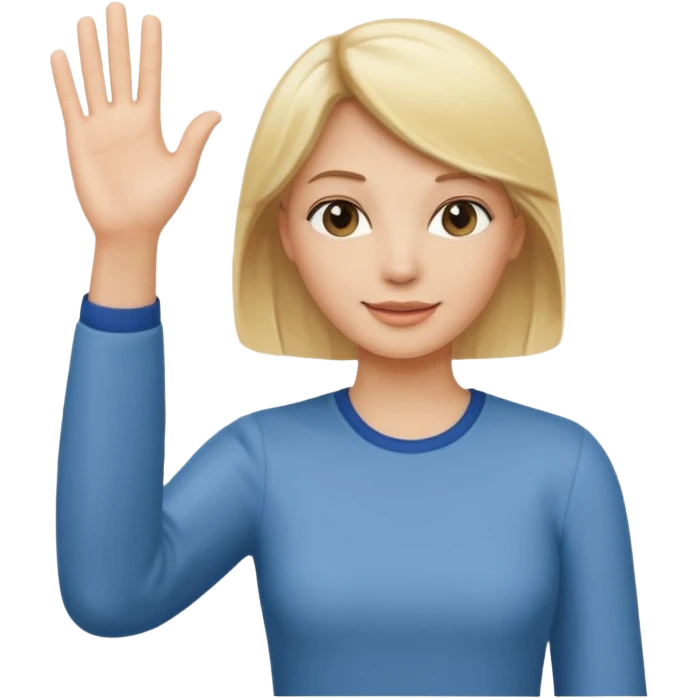 blonde woman with bun in casual clothes waving emoji