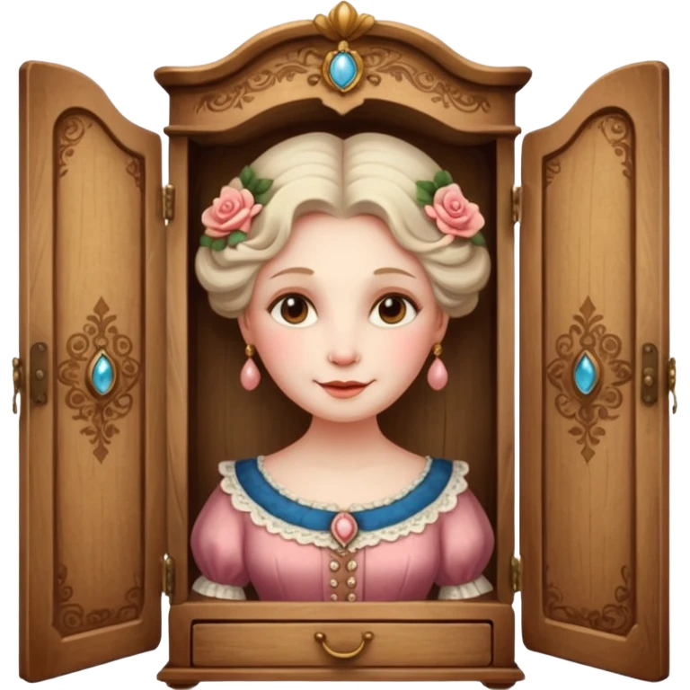 A character from the fairy tale Beauty and the Beast: the lady who was turned into a wardrobe by magic. She retains the wardrobe's original form and has an anthropomorphic face. emoji