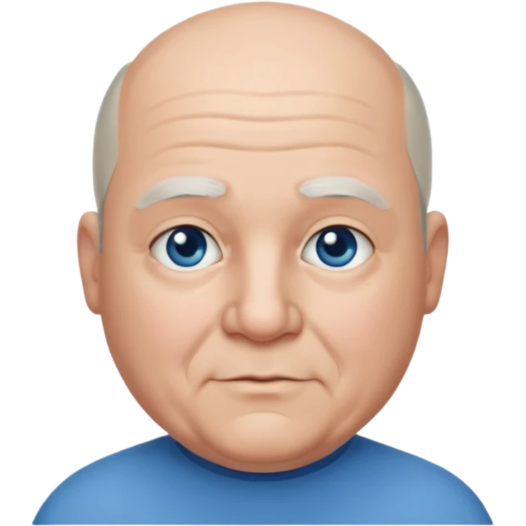 75,  bald, grey side hair, chubby, blue eyes, chin hair emoji