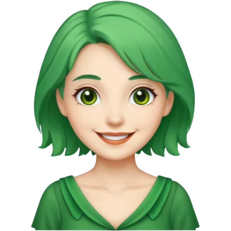 green dress old young lady, green hair. emoji
