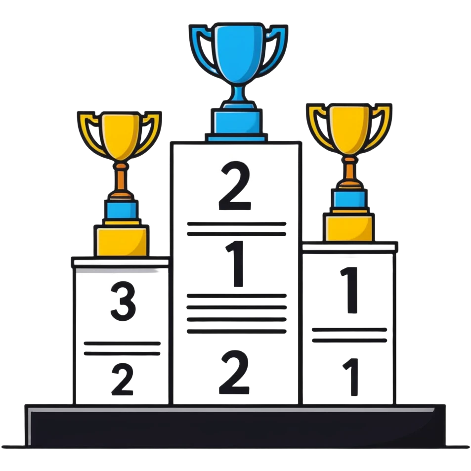 leaderboard podium with 1st, 2nd, 3rd rankings clearly labeled emoji