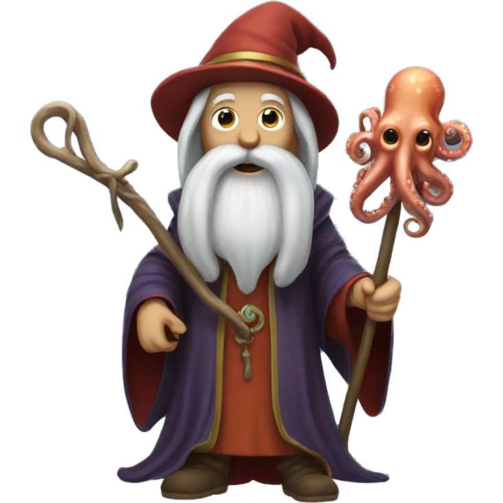 Wizard with an octopus head holding staff emoji