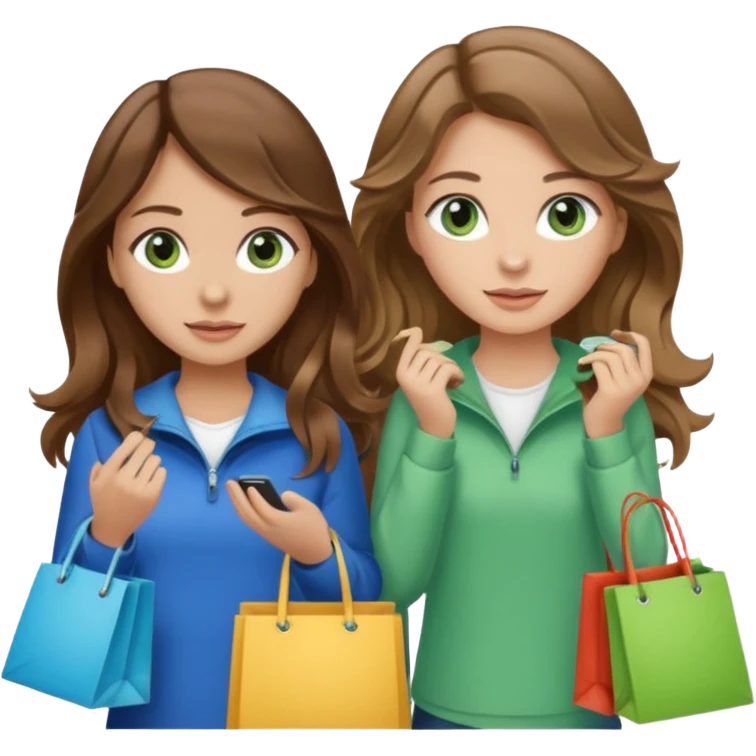 make me and my best friend togheter i have brown hair that falls on my shoulders and brown eyes and she has really long wavy brown hair with a little blonde and green/blue eyes we are shopping and i have BROWN eyes emoji