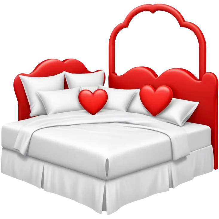 double bed with a large red heart replacing the headboard emoji