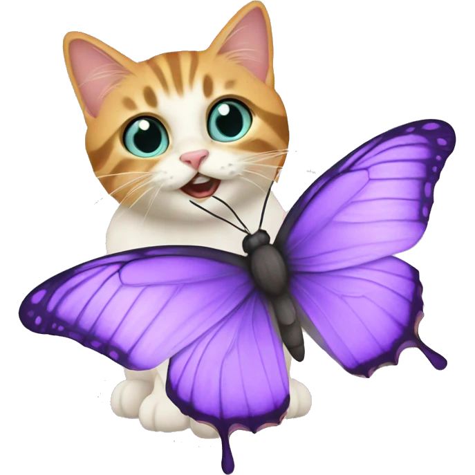 Lilac butterfly with cat emoji