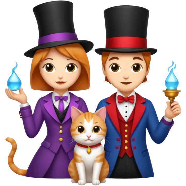magician couple and their pet cat emoji
