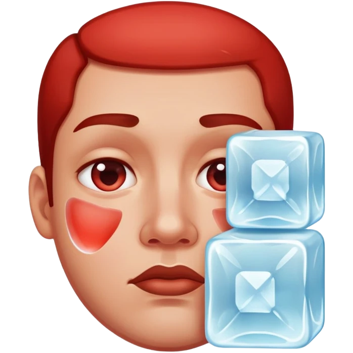 Face with one swollen red cheek with a square ice cube applied to it emoji