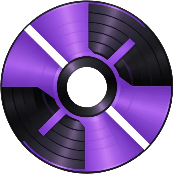 black 8-bit record disc with a purple middle label emoji