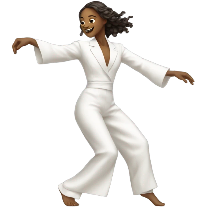 a girl in a long white suit dances a national Caucasian dance emoji