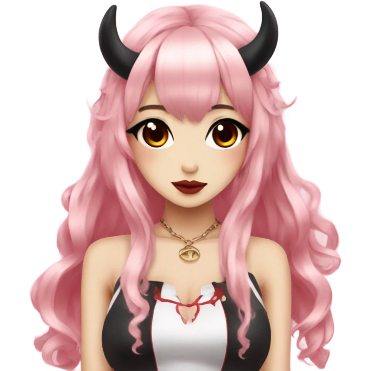 hime gyaru girl, oni horns, red skin, black hair emoji