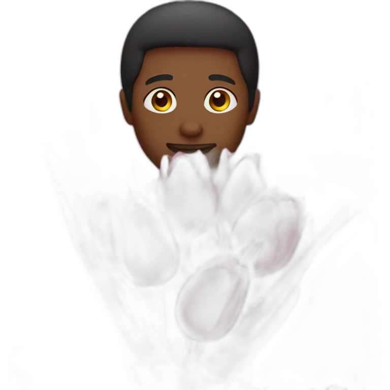 Black man holding Bouquet of pink tulips which are hiding him  emoji