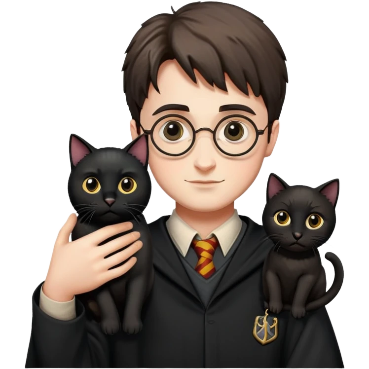Harry Potter with a black cat in hands emoji