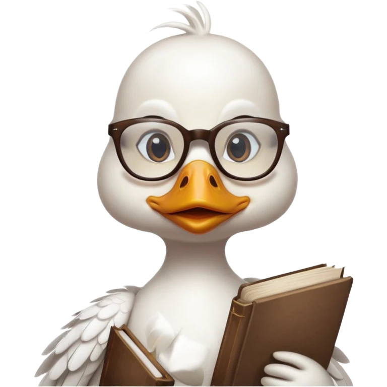 white duck holding book wearing glasses emoji