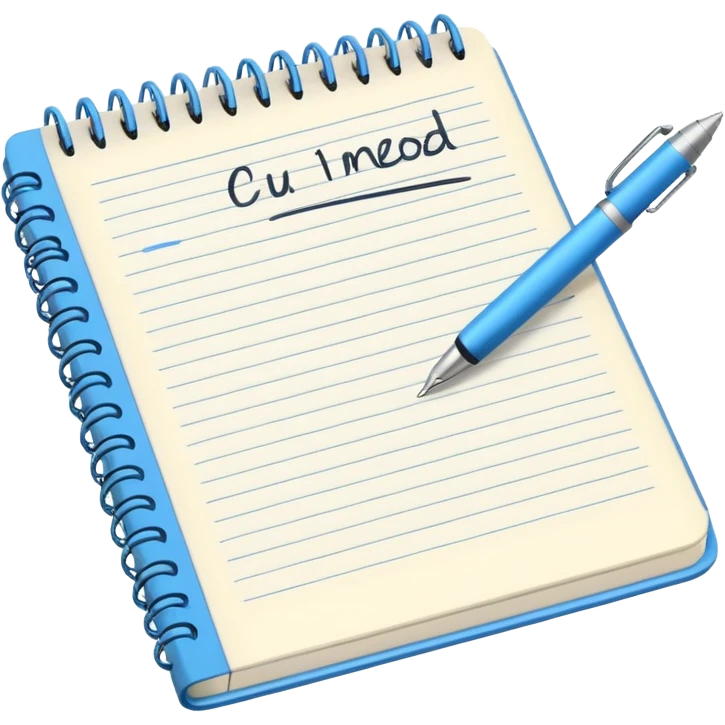 open notebook with lined pages and notes emoji