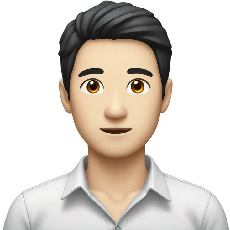 man from japan with white skin and black hair, wear casual shirt , closeout face emoji