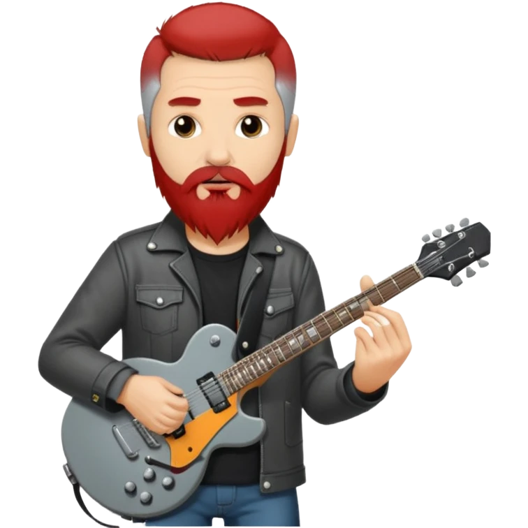 a short grey hair, with long side beard shop, middle age metal head with a classic epiphone eletric guitar emoji