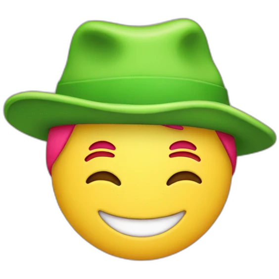 Smiling   pink، hat green ، emoji . red emoji