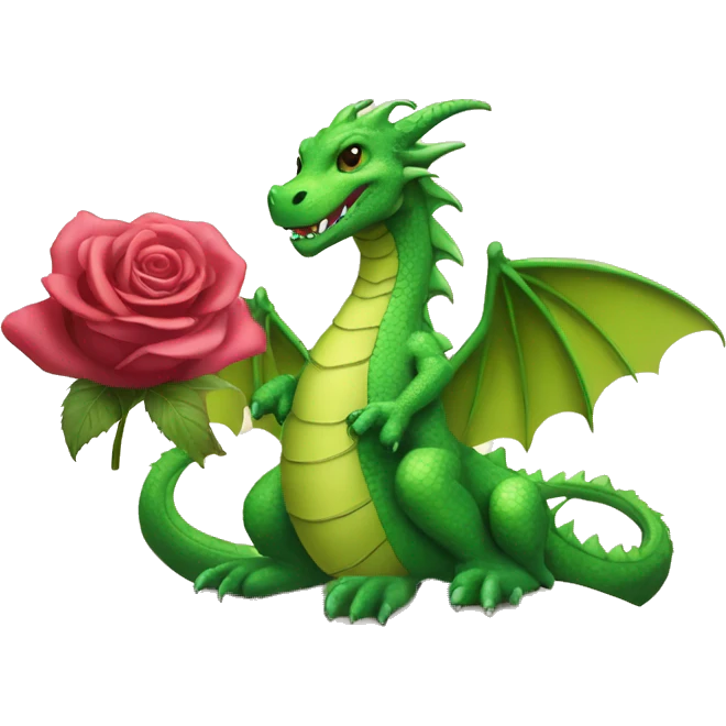 friendly green dragon draw with a rose and a book emoji
