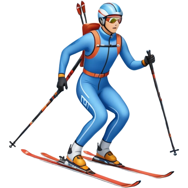 An icon featuring a biathlete gliding on skis through a snowy trail, carrying a rifle on their back. In the background, a target range and snow-covered trees set the scene. Transparent background highlights the unique mix of endurance, precision, and winter sport challenge. emoji
