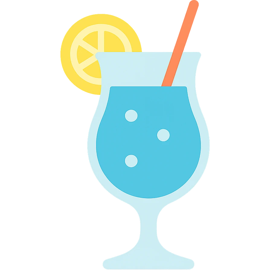 blue curaçao tropical cocktail in a hurricane glass, flat vector illustration emoji