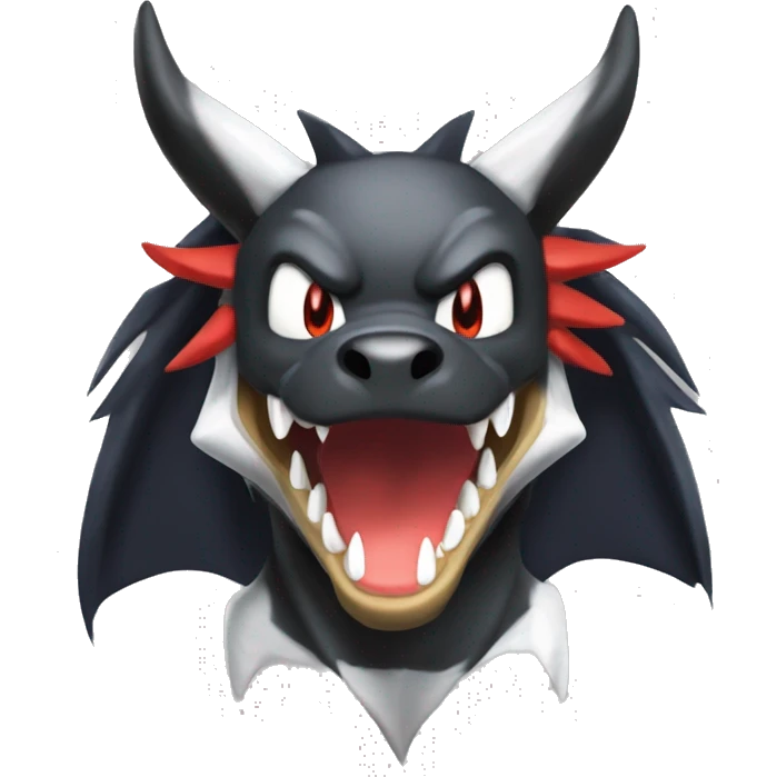 Black Cool Edgy Nargacuga-Houndoom-Garchomp Fakémon  with White and Red Edgy markings emoji