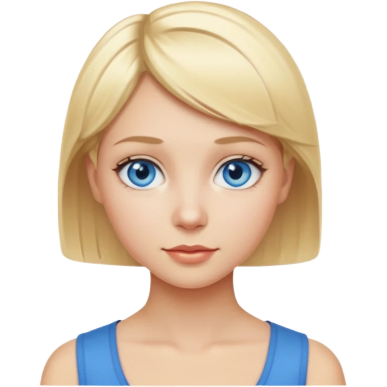 blonde girl, short hair, blue eyes, simple and shiny emoji