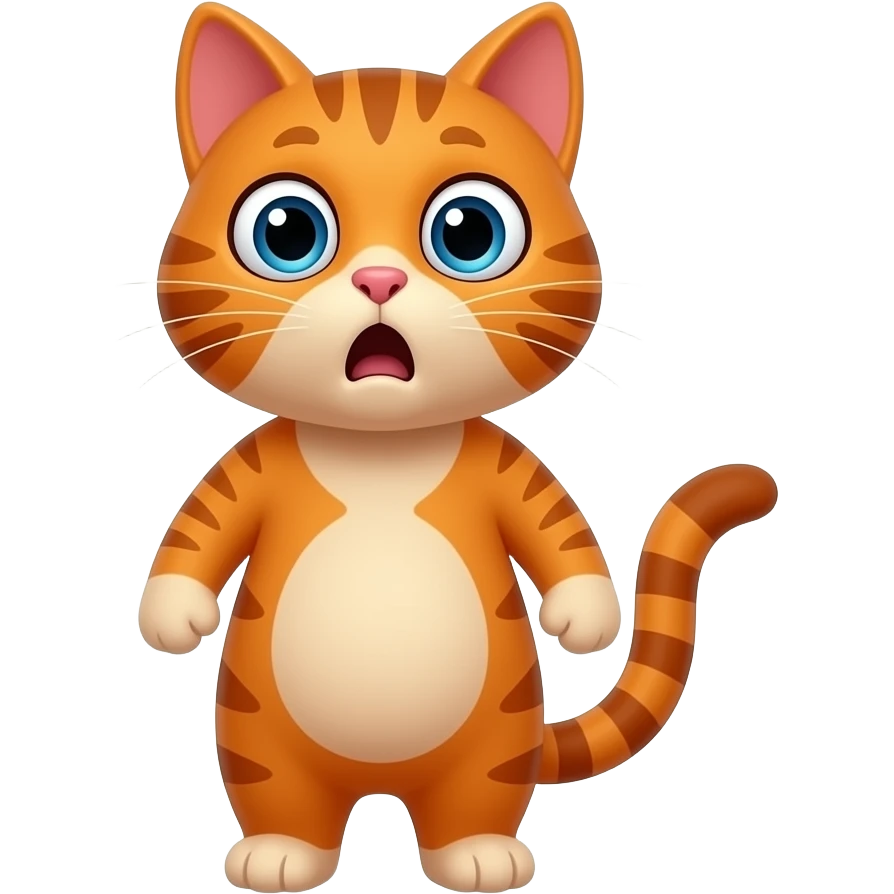 A little orange cat standing up like a little person, looking shocked. All his body is dark orange. emoji