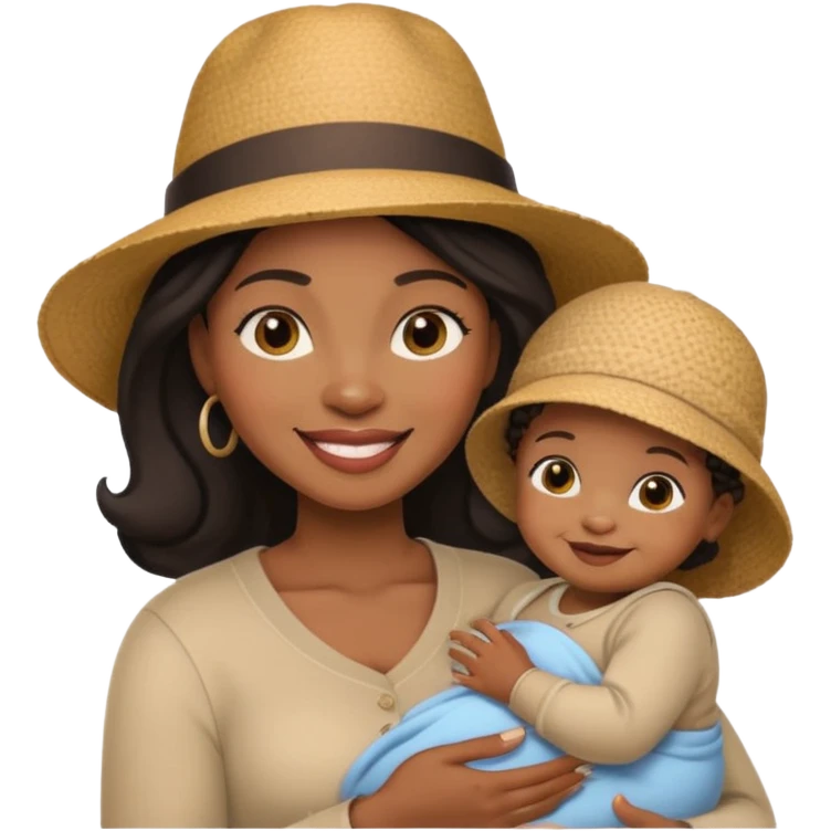 black Mother with Hats with her baby emoji