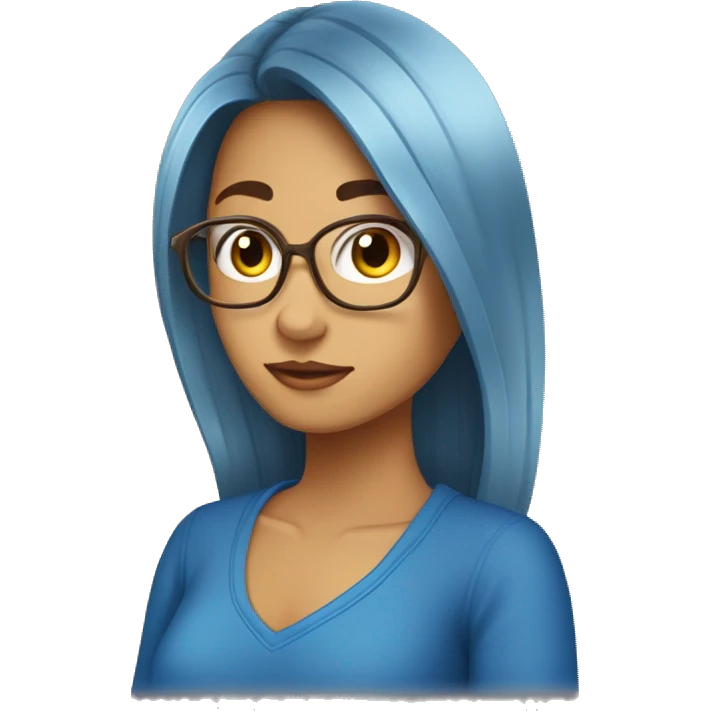 cabelo castanho, olho marrom, camiseta azul e um gatinho emoji