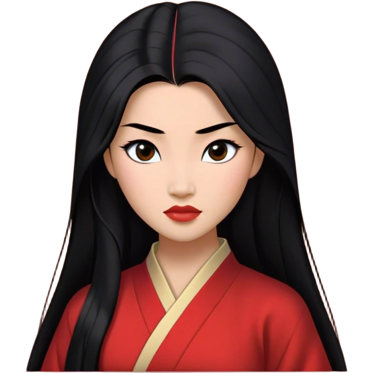 Cinematic Realistic Mulan Portrait, depicted with lifelike skin texture, soft natural lighting, and intricately detailed long black hair styled elegantly. Her deep, expressive eyes exude determination and grace, complemented by a serene yet confident expression. She is dressed in her classic attire, with rich fabric textures and delicate folds that catch the light beautifully. The portrait features a soft, enchanting glow with a natural, radiant finish, capturing the essence of timeless strength and beauty in a realistic and painterly style, evoking a sense of depth and authenticity. emoji