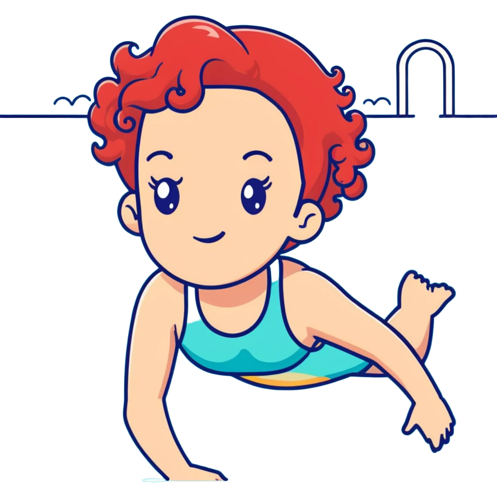 thin 18-year-old white female athlete swimmer with curly red hair about to enter a pool emoji
