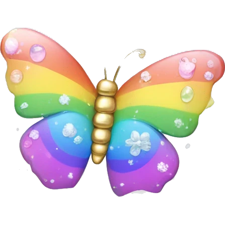 Kawaii rainbow pastel bedazzled butterfly in a garden snow globe  emoji