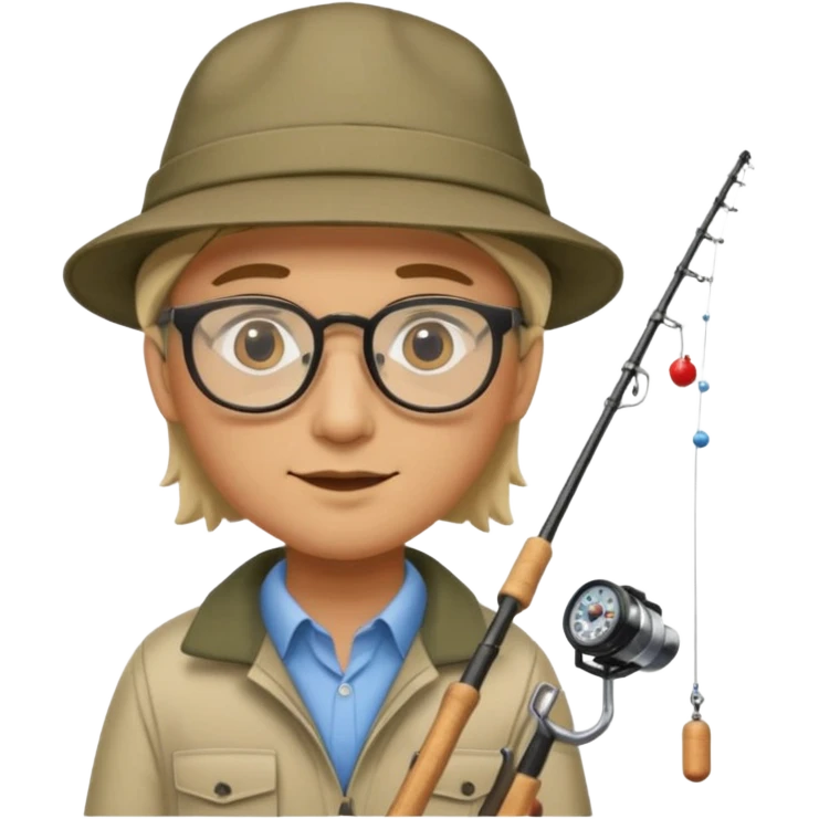 Accountant who wears glasses and loves fishing with lighter skin and bold spot emoji